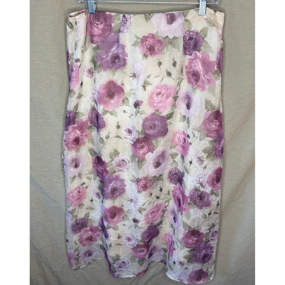 dressbarn Dresses & Skirts - Romantic CottageCore Sheer Rose Floral Maxi Skirt L Made in USA Feminine Flowy